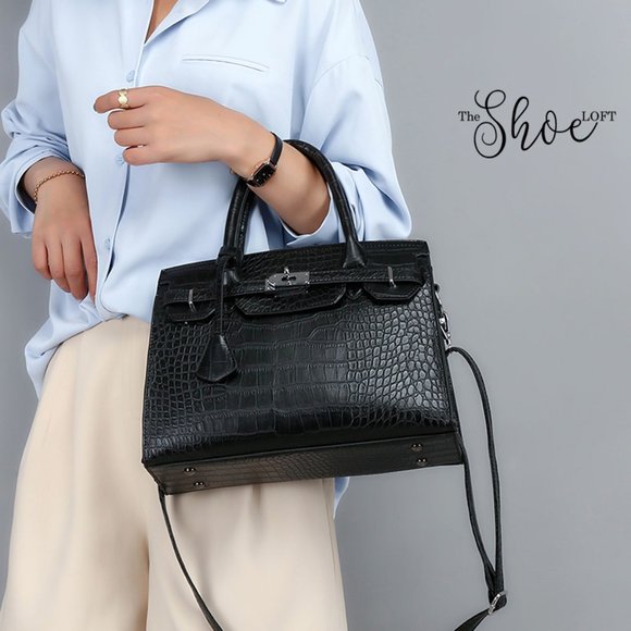 My Bag Lady Handbags - Croc Embossed Lock Satchel